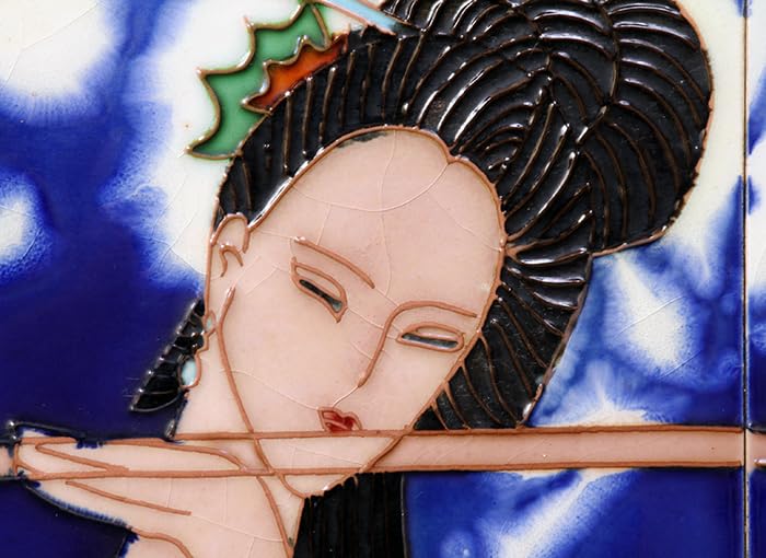 Amazon.co.jp: 2012美術品中国現代陶芸家「米閑雲」笛吹く女性唐彩陶画